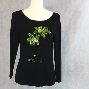 Beaded palm trees black shirt top large rayon